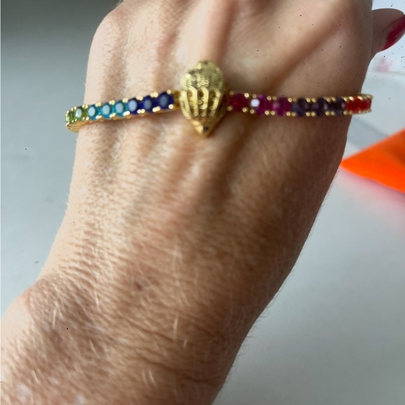 Kurt Geiger London Rainbow Crystal Eagle Tennis Bracelet Gold Tone NWT - Picture 8 of 11